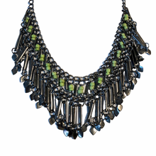 Load image into Gallery viewer, Vintage Jewelry Tribal Style Silver Tone Paddle Green Plastic Beaded Necklace
