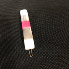 Load image into Gallery viewer, Vintage Hair Accessory 1980’s Geometric Pink, White, and Mirror Clear Accent Snap on Small Hair Pin
