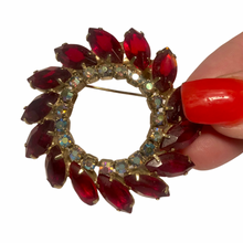 Load image into Gallery viewer, Vintage Jewelry Juliana Style Red and Clear Rhinestone Open Wreath Brooch Pin
