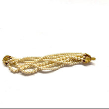 Load image into Gallery viewer, Vintage Crown Trifari Rare Midcentury Faux Gold Seashell Bow Multistrand Pearl Bracelet
