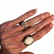 Load image into Gallery viewer, Vintage Jewelry White Faux Milk Glass Stone Oval Silver Tone Ring Size 5.75
