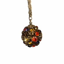 Load image into Gallery viewer, Vintage Jewelry Floral Multicolored Rhinestone Ball Brass Tone Pendant and Chain Necklace

