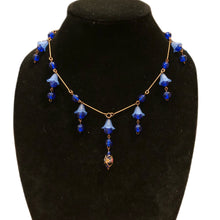 Load image into Gallery viewer, Handmade by Rose Cobalt Blue Glass Czech Beads Floral Bluebell Flower Art Nouveau Style Antiquated Copper Necklace
