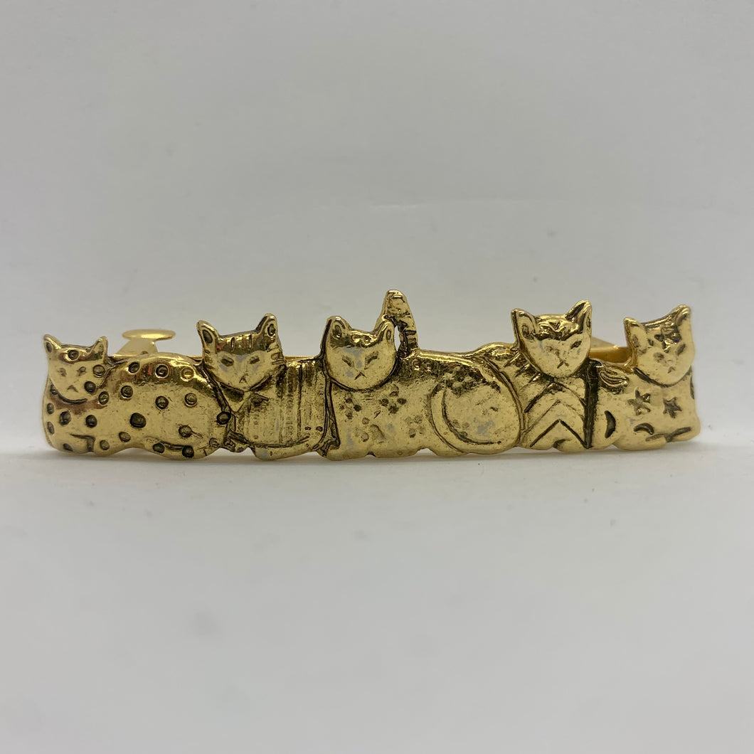 Vintage Small Gold Embellished Cat 90's Hair Barrette 5 Cats Flowers Stars Dots