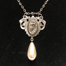 Load image into Gallery viewer, Handmade by Rose Art Nouveau Style Vintage Lady Filigree Silver Pendant Pearl Drop Necklace
