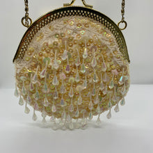 Load image into Gallery viewer, Vintage Evening Bag Over the Shoulder Ivory Gold Purse Sparkling Sequins Crystals
