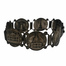 Load image into Gallery viewer, Vintage Jewelry 1940’s Silver Studded Coin Tour De France French Souvenir Paris Eiffel Tower Bracelet
