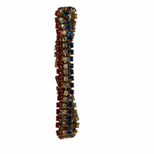 Load image into Gallery viewer, Vintage Jewelry Sparkling Red White ( Clear ) Blue Rhinestone Gold Tone Patriotic American Flag Bracelet
