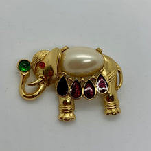 Load image into Gallery viewer, Vintage Jewelry Signed Trifari Jeweled Gold Tone Small Elephant Brooch

