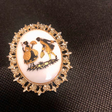 Load image into Gallery viewer, Vintage Jewelry Victorian Style Lovers Portrait White Gold and Black Brass Openwork Cameo Brooch Pin
