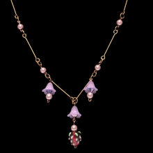 Load image into Gallery viewer, Handmade by Rose Vintage Red Strawberry Purple Bell Flower and Purple Pearl Copper Necklace and Earrings Jewelry Set
