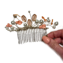 Load image into Gallery viewer, Handmade by Rose Italian Pink Branch Coral Reef Calla Lilly Flower Peach Crystal Faux Pearl Wedding Bridal Silver Hair Comb
