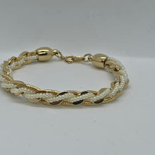 Load image into Gallery viewer, Vintage Trifari Faux Pearl Gold Torsade Multistrand 70’s Bracelet and matching Earrings
