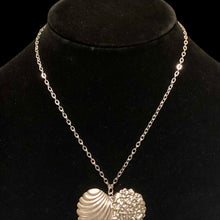 Load image into Gallery viewer, Handmade by Rose, Vintage Silver Plated 1970’s Brass Ribbed Victorian Style Floral Heart Pendant Necklace
