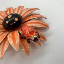 Load image into Gallery viewer, Vintage Retro Orange Black Flower Rhinestone Ruby Gemstone Spider Brooch
