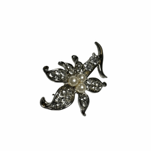 Load image into Gallery viewer, Vintage Jewelry Silver Tone Floral Flower Faux Pearl and Rhinestone Brooch Pin
