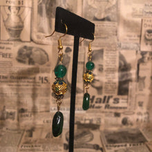Load image into Gallery viewer, Handmade by Rose, Vintage Haskell Bead Green Mermaid Themed Gold Plated Earrings
