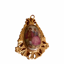 Load image into Gallery viewer, Vintage Jewelry Multicolored Gold Tone Lover’s Portrait Cameo Necklace Pendant
