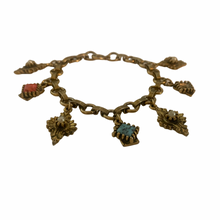 Load image into Gallery viewer, Vintage Jewelry Victorian Revival Faux Pearl Coral Turquoise Gold Tone Charm Bracelet
