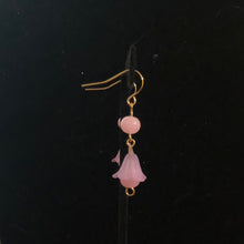 Load image into Gallery viewer, Handmade by Rose, Vintage Beads Purple Pink Bell Flower Haskell Bead Pastel Gold Plated Dangle Spring Earrings
