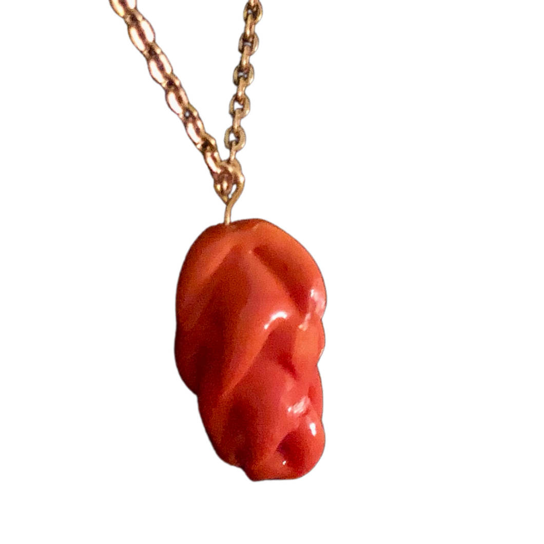 Handmade by Rose, Vintage Handmade Lampwork Orange Coral Glass Pendant Necklace