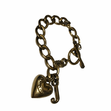 Load image into Gallery viewer, Juicy Couture Gold Tone Puffy Heart Linked Starter Logo Charm Bracelet
