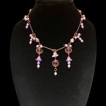 Load image into Gallery viewer, Handmade by Rose Vintage Copper and Purple Glass Rose Floral Bell Flower Necklace Earrings Beaded Jewelry Set
