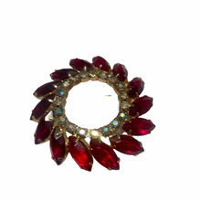 Load image into Gallery viewer, Vintage Jewelry Juliana Style Red and Clear Rhinestone Open Wreath Brooch Pin
