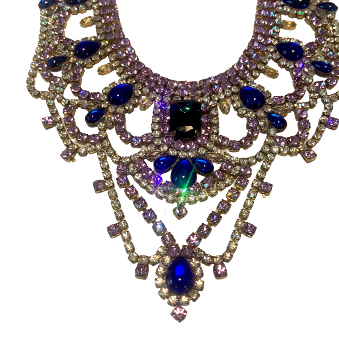 ビンテージ/BIJOUX.M.G/刻印/チェコガラス/ネックレス/ハート/ブルー ビンテージ/BIJOUX.M.G/刻印/チェコガラス/ネックレス/ハート/ブルー