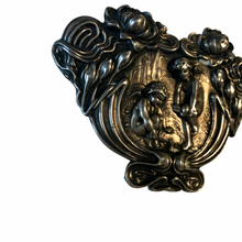 Load image into Gallery viewer, Antique Art Nouveau Floral Cherubs Cherubim Large Sterling Silver Angel Brooch Pin
