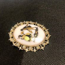 Load image into Gallery viewer, Vintage Jewelry Victorian Style Lovers Portrait White Gold and Black Brass Openwork Cameo Brooch Pin
