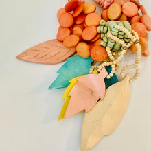 Load image into Gallery viewer, Vintage African Boho Painted Wood Bead Multicolor Carved Leaf Leaves Necklace
