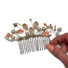 Load image into Gallery viewer, Handmade by Rose Italian Pink Branch Coral Reef Calla Lilly Flower Peach Crystal Faux Pearl Wedding Bridal Silver Hair Comb
