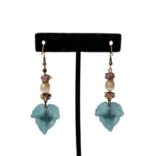 Load image into Gallery viewer, Handmade by Rose Teal Leaf Vintage Baroque Glass Pearl and Purple Venetian Wedding Cake Floral Beaded Copper AB Charm Dangle Earrings
