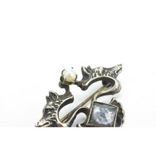 Load image into Gallery viewer, Antique Art Nouveau Sterling Silver Double Wolves Wolf Seed Pearl Paste Gem Brooch
