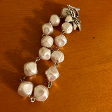 Load image into Gallery viewer, Handmade by Rose, Vintage White Acrylic Large Baroque Pearl Silver Wire wrapped Bracelet
