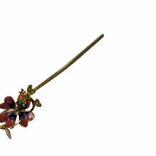 Load image into Gallery viewer, Vintage Kirks Folly Fairy Dragonfly Pansy Enamel Flower Crystal Hair Jewelry Accessory Bun Holder Chopstick
