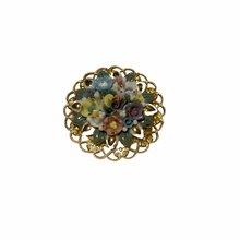 Load image into Gallery viewer, Vintage Jewelry Multicolored Enamel Floral Flower Bouquet Gold Openwork Filigree Brooch Pin
