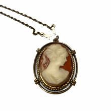 Load image into Gallery viewer, Vintage Jewelry Signed 1928 Gold Tone Cameo Pendant Necklace
