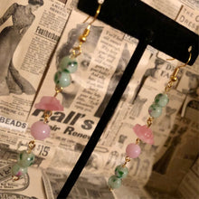 Load image into Gallery viewer, Handmade by Rose, Vintage Mint Green and Pink Rose and Haskell beads Floating Flower Earrings
