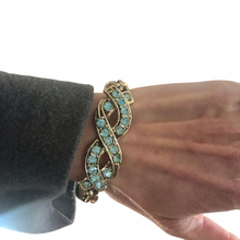 Load image into Gallery viewer, Vintage Jewelry Open Hinged Baby Blue Rhinestone Gold Tone Linked Bracelet
