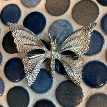 Load image into Gallery viewer, Vintage Signed Gerry’s Silver Tone Textured Rhinestone Butterfly Brooch
