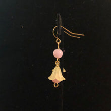 Load image into Gallery viewer, Handmade by Rose, Vintage Beads Yellow Pink Bell Flower Haskell Bead Pastel Gold Plated Dangle Spring Earrings
