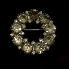 Load image into Gallery viewer, Vintage Signed 1960’s Karu Arke Georgian Revival Faux Rose Cut Old Mine Diamond Rhinestone Wreath Brooch Pin
