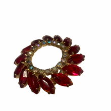 Load image into Gallery viewer, Vintage Jewelry Juliana Style Red and Clear Rhinestone Open Wreath Brooch Pin
