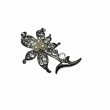 Load image into Gallery viewer, Vintage Jewelry Silver Tone Floral Flower Faux Pearl and Rhinestone Brooch Pin
