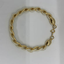 Load image into Gallery viewer, Vintage Trifari Faux Pearl Gold Torsade Multistrand 70’s Bracelet and matching Earrings
