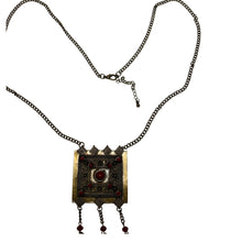 Load image into Gallery viewer, Vintage Afghan Kuchi Style Red Stone Brass Tone Pendant Tribal Tassel Necklace
