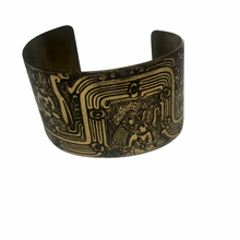 Load image into Gallery viewer, Vintage Jewelry Brass and Black Tone Etched Mayan Culture Cuff Bracelet
