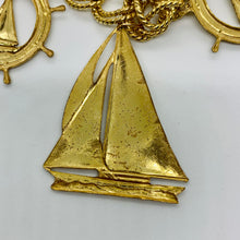 Load image into Gallery viewer, Vintage Rare Gold Nautical Miriam Haskell Sail Boat Anchor Rope Choker Necklace Earrings Brooch
